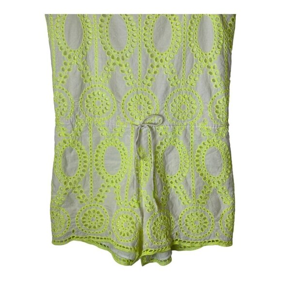 DV Dolce Vita Romper Women Small Yellow Neon‎ Eyelet Lace V Neck Tie Back Shorts - Picture 6 of 12